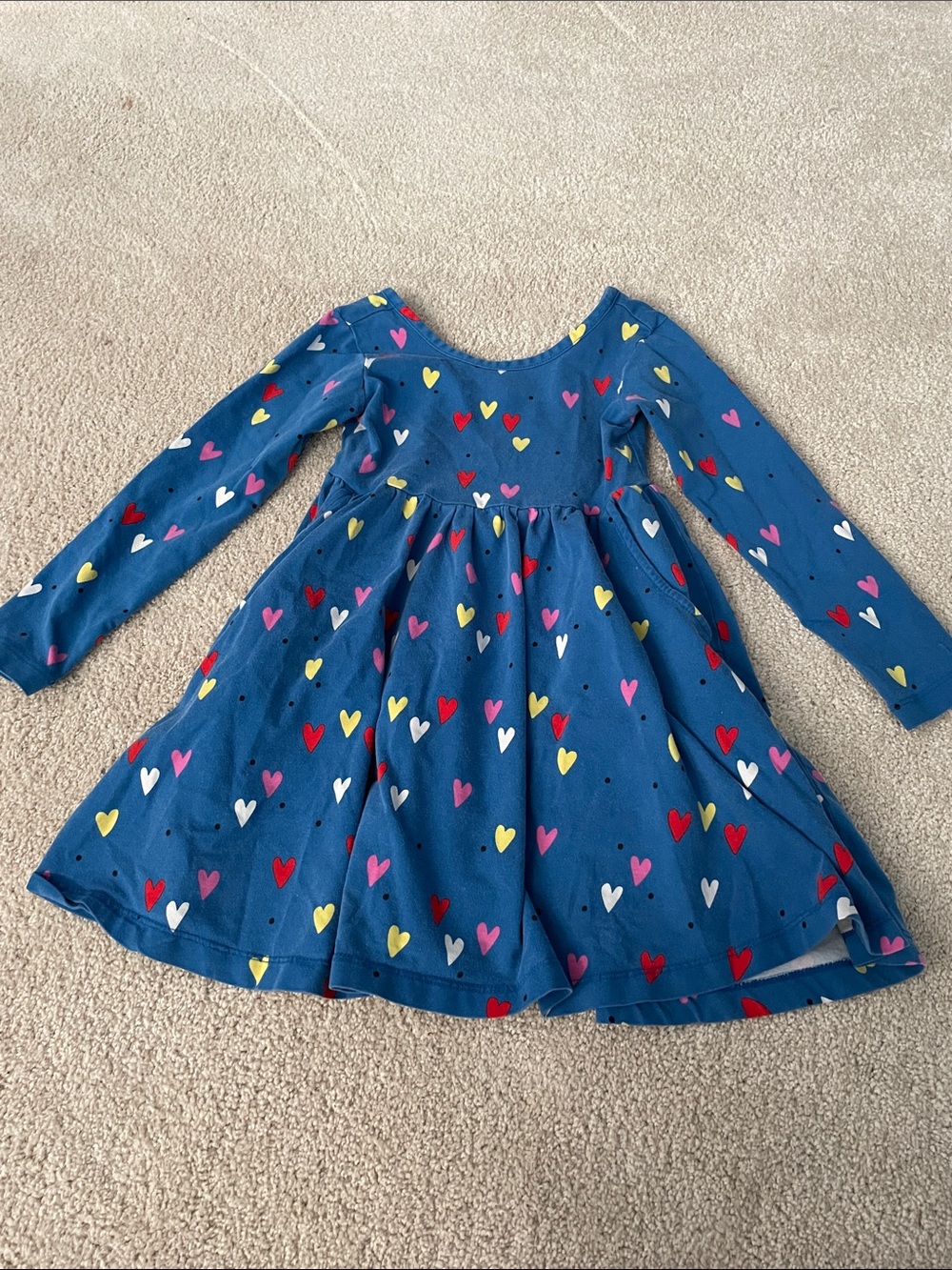 Hanna Andersson Navy Heart Print Long Sleeve Twirl Dress